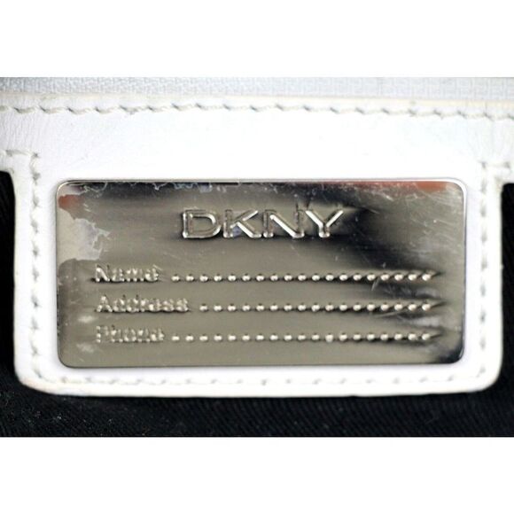 LARGE DKNY SIGNATURE WHITE JACQUARD LEATHER SHOULDER BAG CROSSBODY HOBO PURSE - Picture 8 of 14